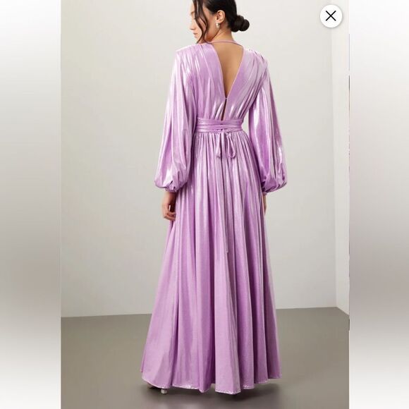 Bronx and Banco Zoe Lavender Shimmer Puff Sleeve Gown| M - Picture 3 of 13
